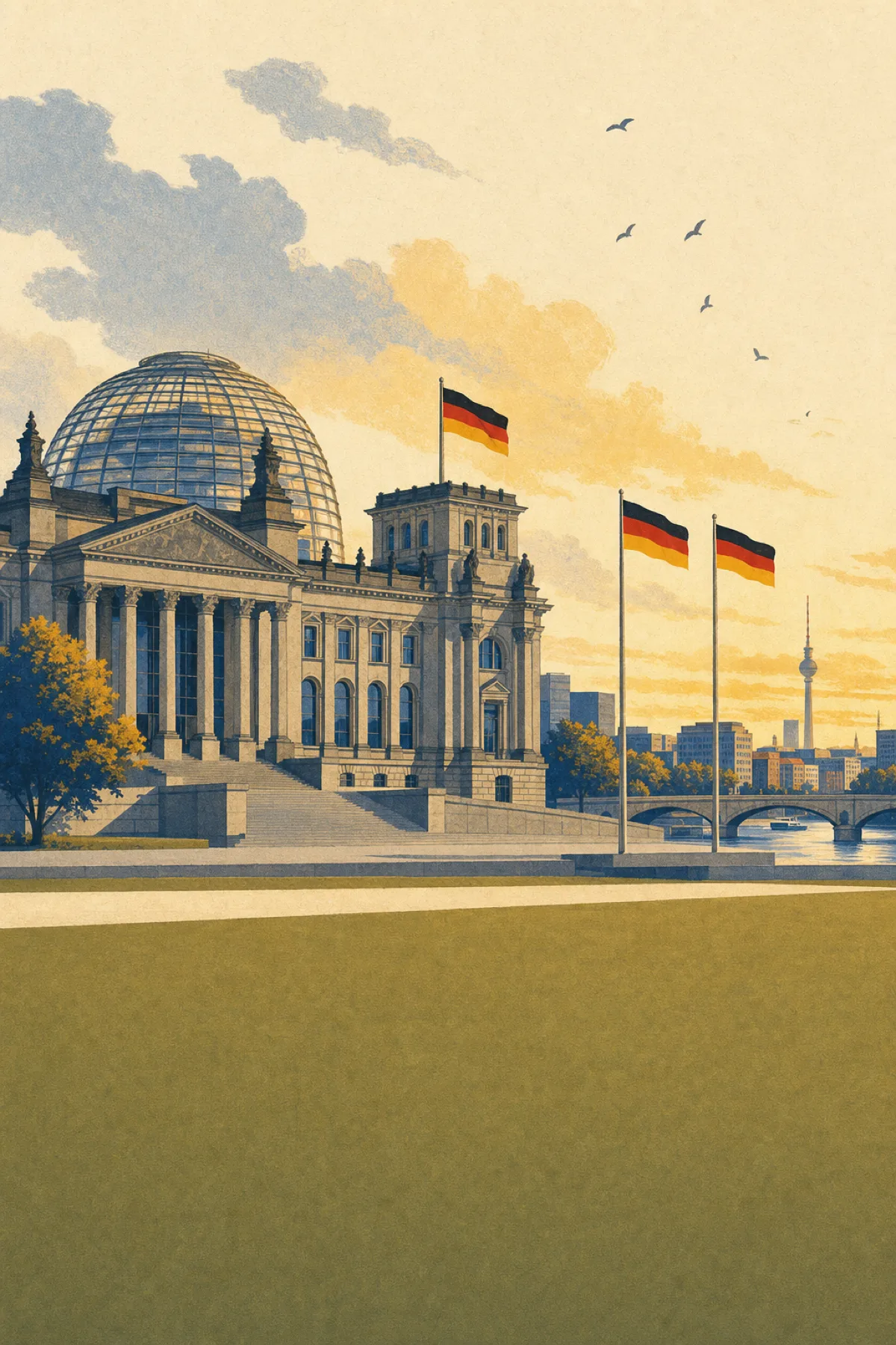 A civics classroom overlooking the Reichstag, the setting for the B1 and citizenship level