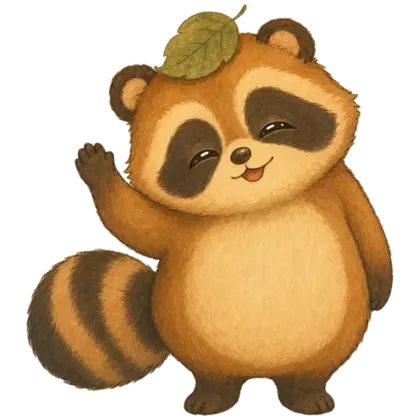 Tanu, the Tanuki mascot, waving hello